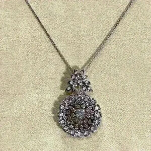 Gorgeous 925 Silver 17” Chain & Pendant w/ Round Brilliant-Cut White Crystals